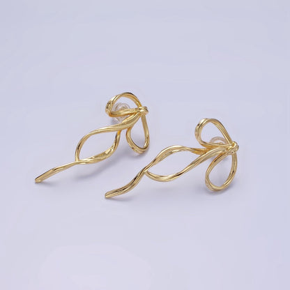 14K Gold Filled Curved Tied Ribbon Bow Stud Earrings in Gold &amp; Silver | Q170 Q171