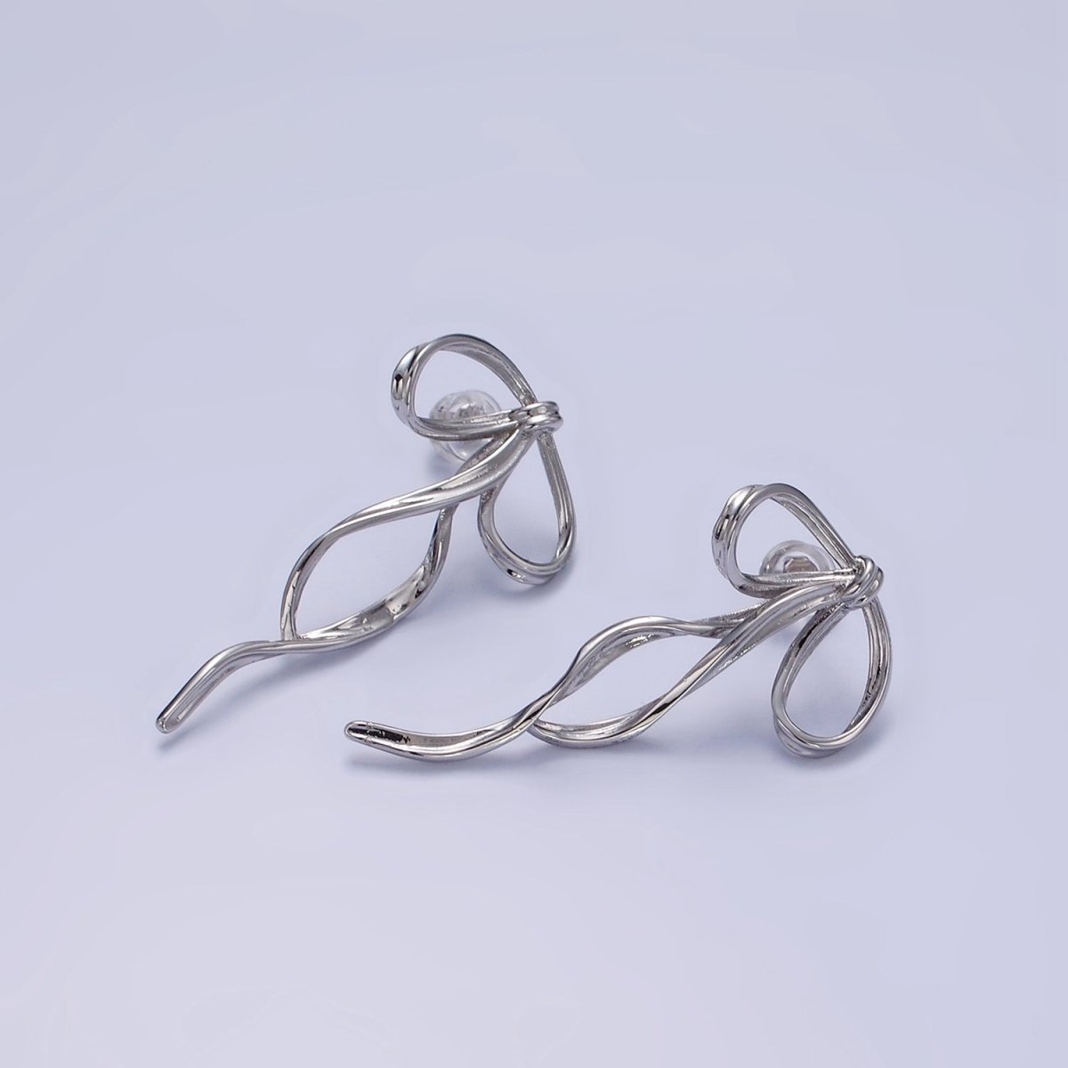 14K Gold Filled Curved Tied Ribbon Bow Stud Earrings in Gold &amp; Silver | Q170 Q171