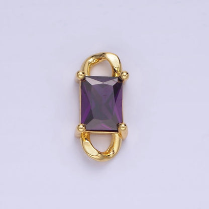 14K Gold Filled CZ Baguette Birthstone Curb Link Personalized Connector | G274 - G279