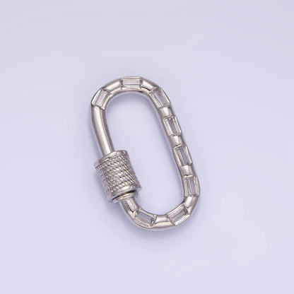 14K Gold Filled CZ Baguette Lined Oblong Carabiner Lock Finding Supply in Gold &amp; Silver | Z450