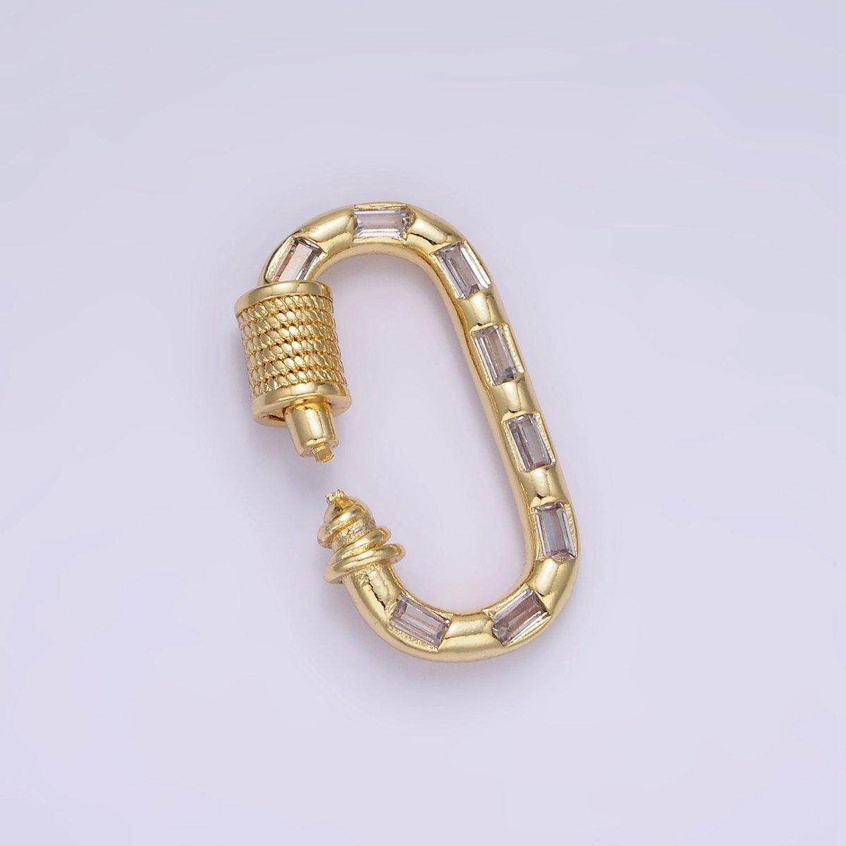 14K Gold Filled CZ Baguette Lined Oblong Carabiner Lock Finding Supply in Gold &amp; Silver | Z450