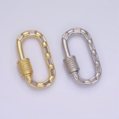 14K Gold Filled CZ Baguette Lined Oblong Carabiner Lock Finding Supply in Gold &amp; Silver | Z450