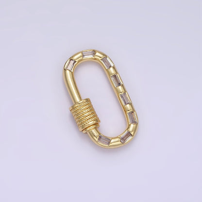 14K Gold Filled CZ Baguette Lined Oblong Carabiner Lock Finding Supply in Gold &amp; Silver | Z450