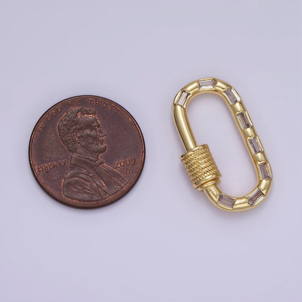 14K Gold Filled CZ Baguette Lined Oblong Carabiner Lock Finding Supply in Gold &amp; Silver | Z450