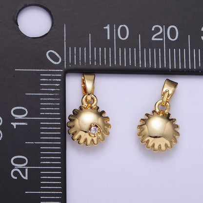 14K Gold Filled CZ Celestial Sun Puffed Mini Pendant | AA1176