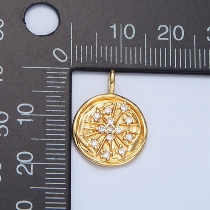 14K Gold Filled CZ Celestial Sunburst Stamped Round Pendant | M780