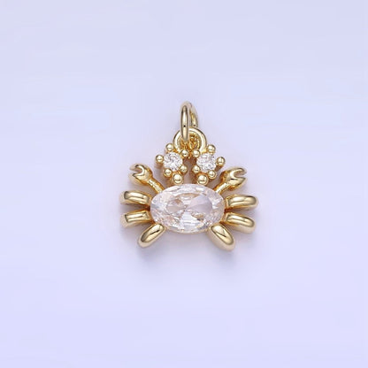 14K Gold Filled CZ Crustacean Crab Animal Mini Charm | W653