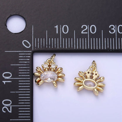 14K Gold Filled CZ Crustacean Crab Animal Mini Charm | W653
