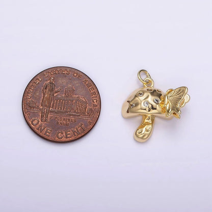 14K Gold Filled CZ Dotted Hammered Mushroom Butterfly Charm | AG416