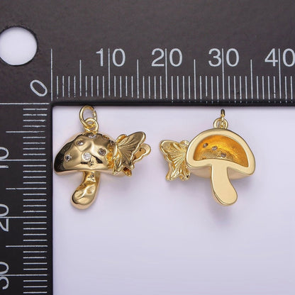 14K Gold Filled CZ Dotted Hammered Mushroom Butterfly Charm | AG416