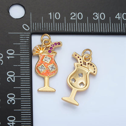 14K Gold Filled CZ Enamel Cocktail Alcohol Drink Charm | AC177