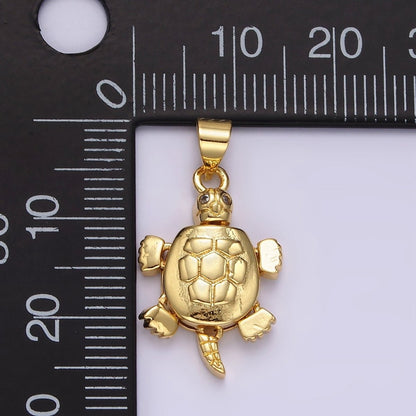 14K Gold Filled CZ Eye Turtle Tortoise Ocean Animal Pendant | N1910