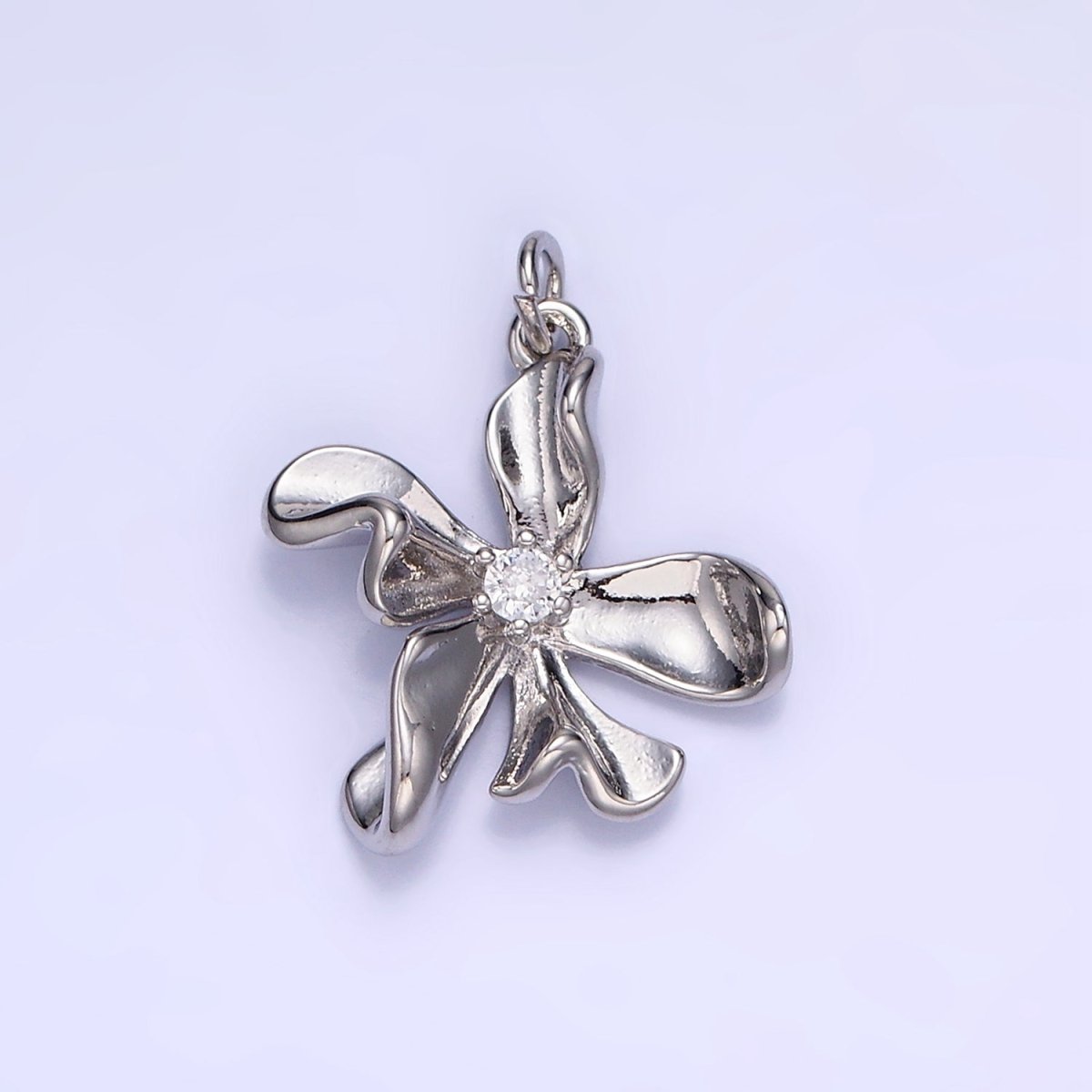 14K Gold Filled CZ Foil Flower Nature Charm in Gold &amp; Silver | W664