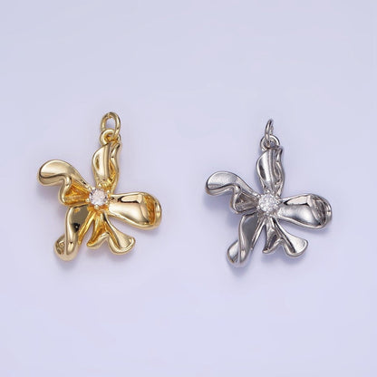 14K Gold Filled CZ Foil Flower Nature Charm in Gold &amp; Silver | W664