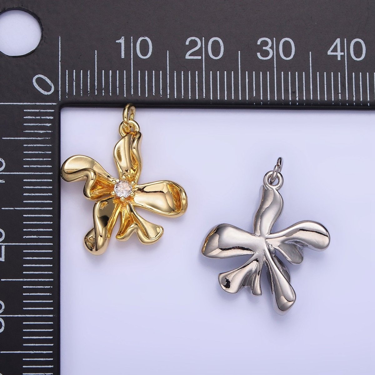 14K Gold Filled CZ Foil Flower Nature Charm in Gold &amp; Silver | W664