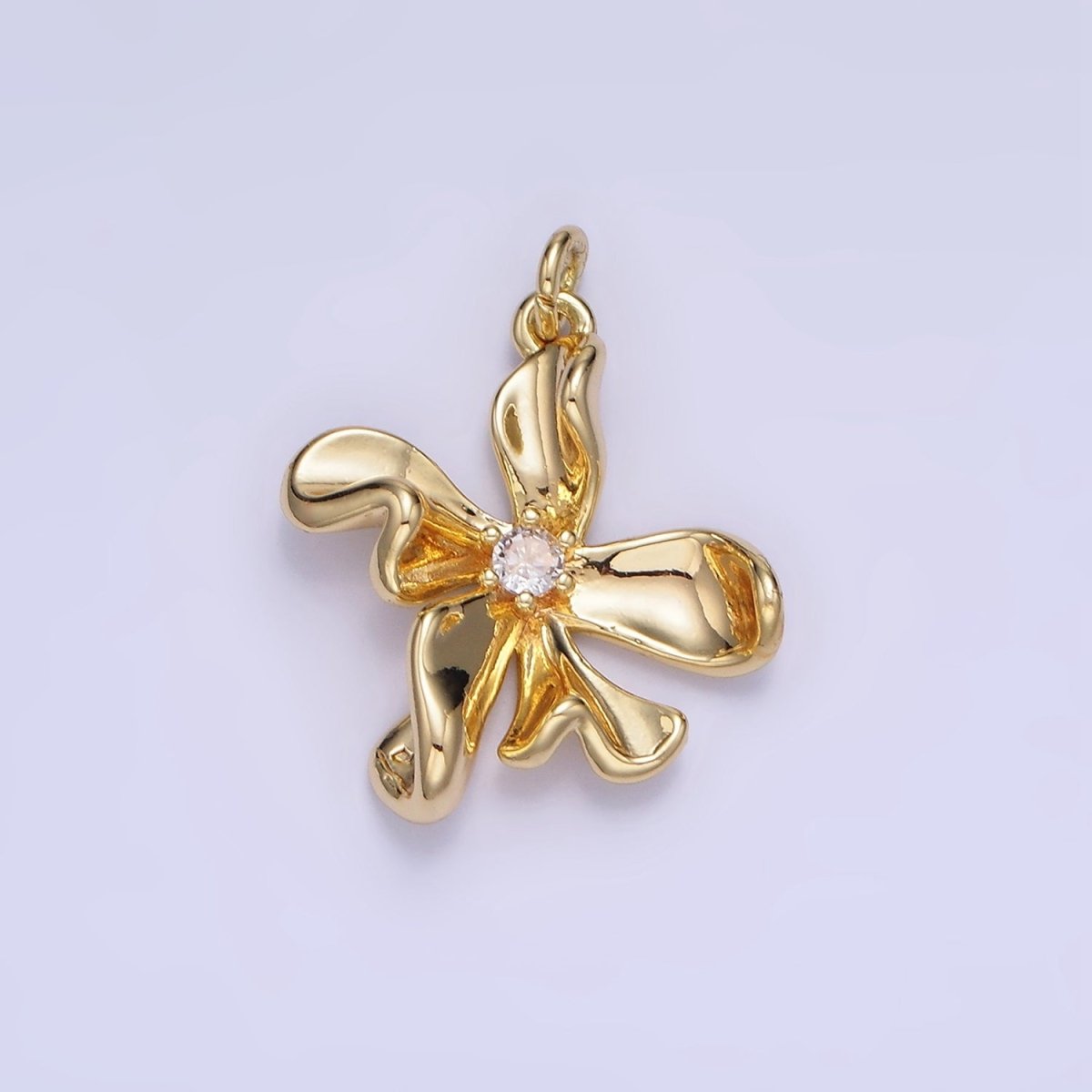 14K Gold Filled CZ Foil Flower Nature Charm in Gold &amp; Silver | W664
