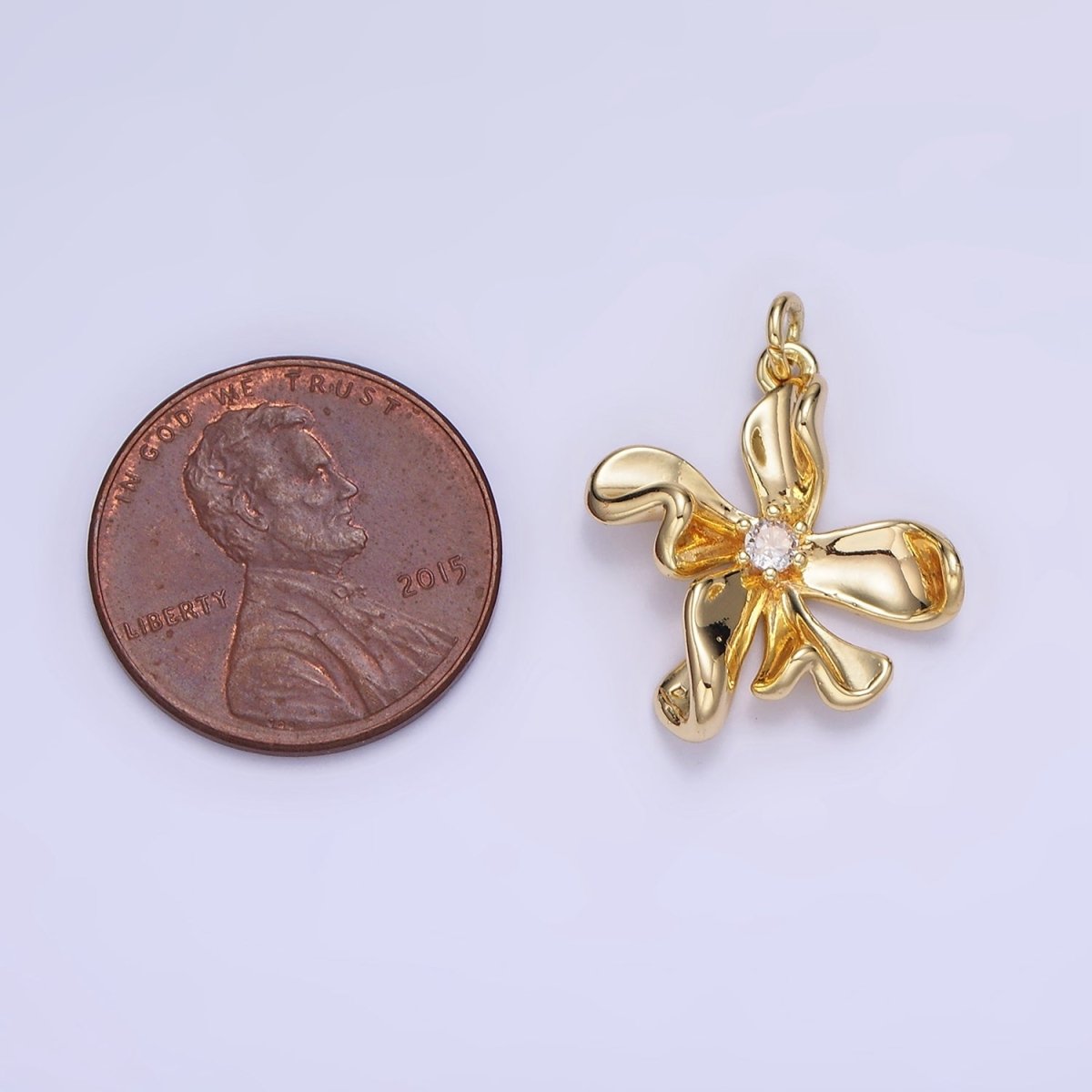 14K Gold Filled CZ Foil Flower Nature Charm in Gold &amp; Silver | W664