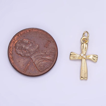 14K Gold Filled CZ Hammered Band Cross Charm | AG720