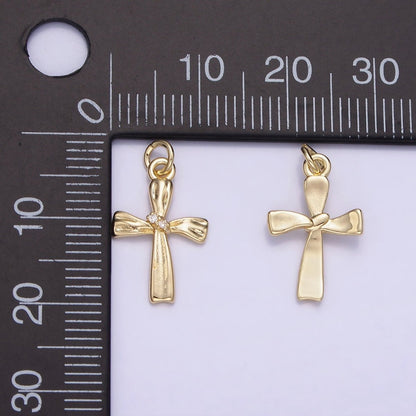 14K Gold Filled CZ Hammered Band Cross Charm | AG720