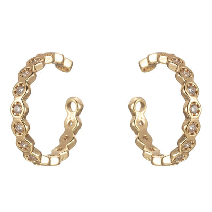14K Gold Filled CZ Hexagon Lined Geometric Ear Cuff Earrings | AI051