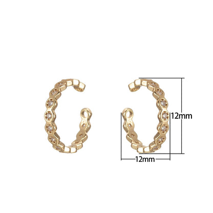 14K Gold Filled CZ Hexagon Lined Geometric Ear Cuff Earrings | AI051