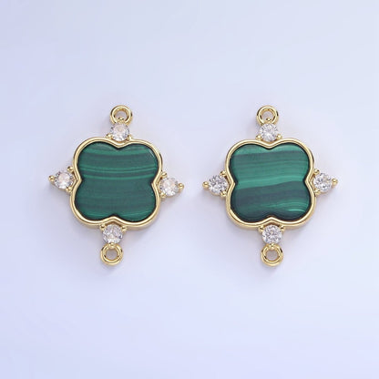 14K Gold Filled CZ Malachite Flower Connector | G323