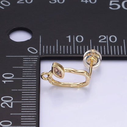 14K Gold Filled CZ Marquise Hammered Open Oblong Drop Stud Earrings Findings Set | Z704