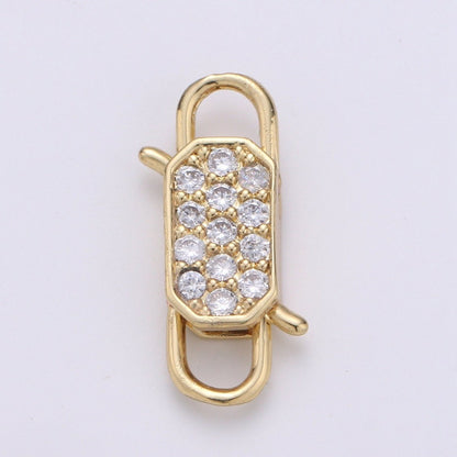 14k Gold Filled CZ Micro Pave Clasp Rectangle Lock Clasp, Interlock Micro pave Clasp Fastener for Bracelet Necklace Clear Pink Black Purple K-725 - K-729