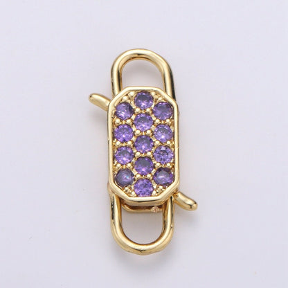 14k Gold Filled CZ Micro Pave Clasp Rectangle Lock Clasp, Interlock Micro pave Clasp Fastener for Bracelet Necklace Clear Pink Black Purple K-725 - K-729