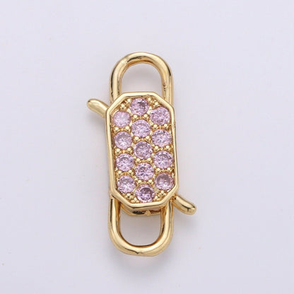14k Gold Filled CZ Micro Pave Clasp Rectangle Lock Clasp, Interlock Micro pave Clasp Fastener for Bracelet Necklace Clear Pink Black Purple K-725 - K-729