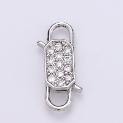 14k Gold Filled CZ Micro Pave Clasp Rectangle Lock Clasp, Interlock Micro pave Clasp Fastener for Bracelet Necklace Clear Pink Black Purple K-725 - K-729