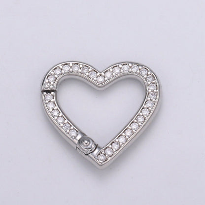 14k Gold Filled CZ Micro Pave Heart Carabiner Clasp with Easy Open Spring, Heart Spring Snap Clasp Silver for Link Connector Chain L-171 L-172