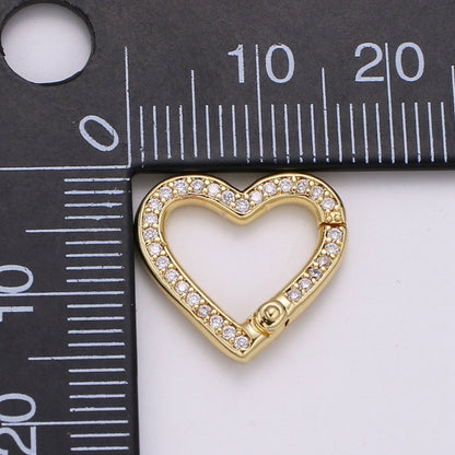 14k Gold Filled CZ Micro Pave Heart Carabiner Clasp with Easy Open Spring, Heart Spring Snap Clasp Silver for Link Connector Chain L-171 L-172