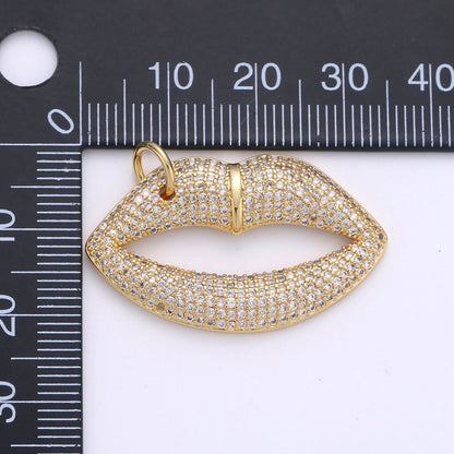 14k Gold Filled CZ Micro Pave Lip Pendant for Statement Necklace Jewelry Supply 35x23mm D-093