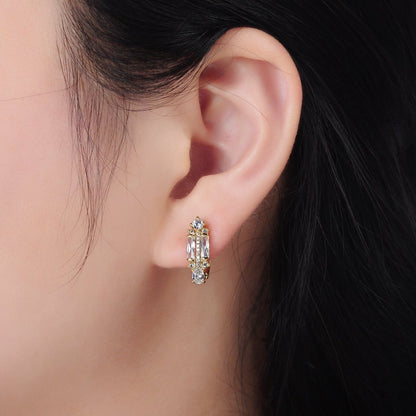 14K Gold Filled CZ Micro Paved Baguette English Lock Earrings | AD617