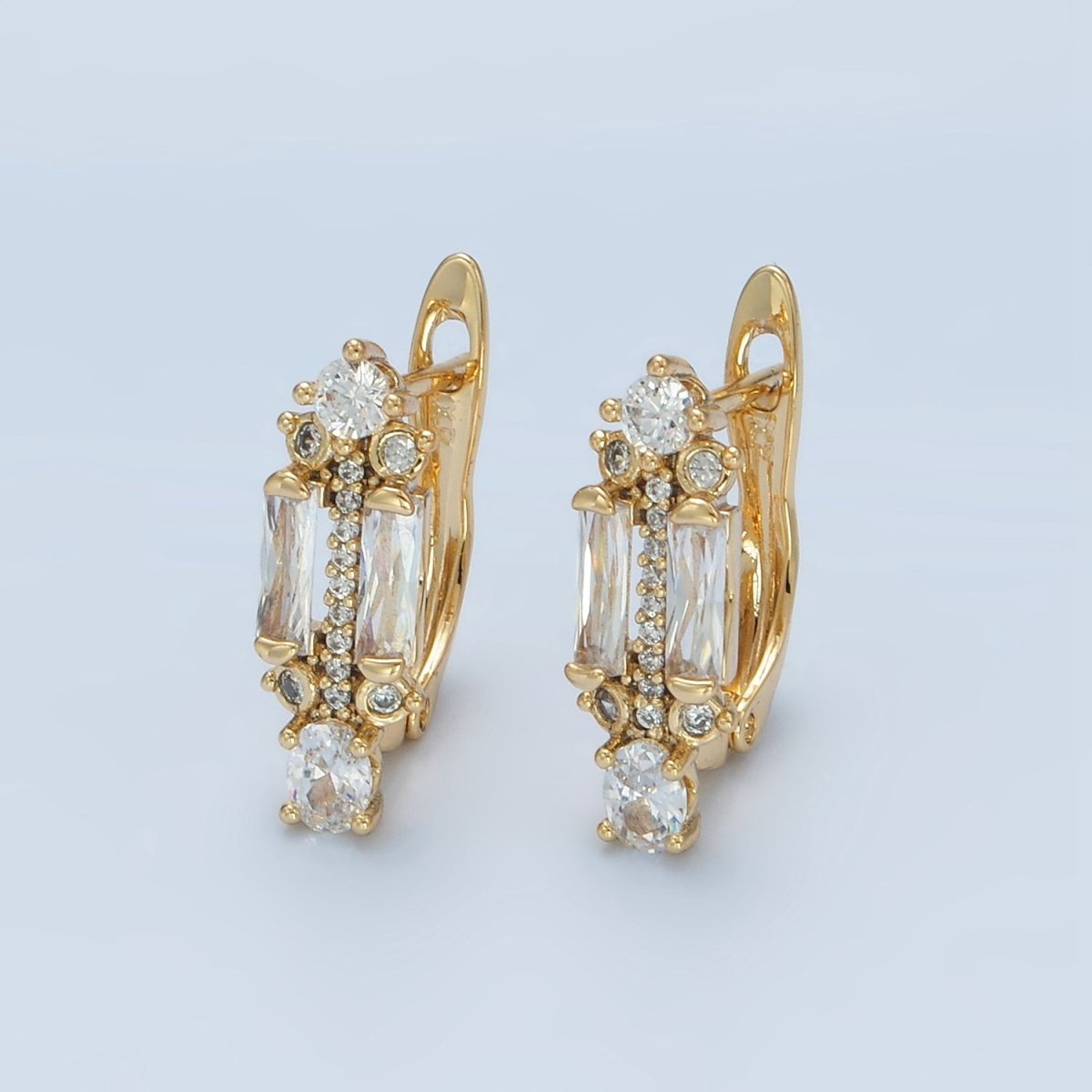 14K Gold Filled CZ Micro Paved Baguette English Lock Earrings | AD617