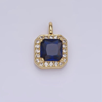 14K Gold Filled Birthstone CZ Micro Paved Square Edged Charm in Gold &amp; Silver | W684 - W695