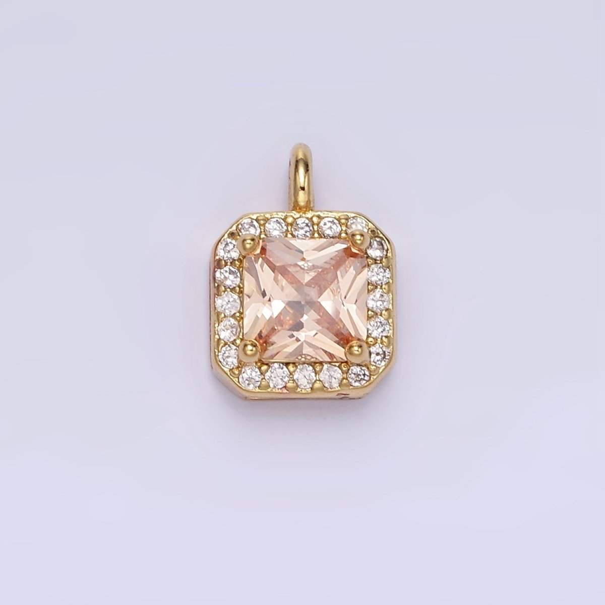 14K Gold Filled Birthstone CZ Micro Paved Square Edged Charm in Gold &amp; Silver | W684 - W695
