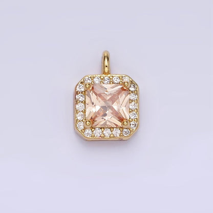 14K Gold Filled Birthstone CZ Micro Paved Square Edged Charm in Gold &amp; Silver | W684 - W695