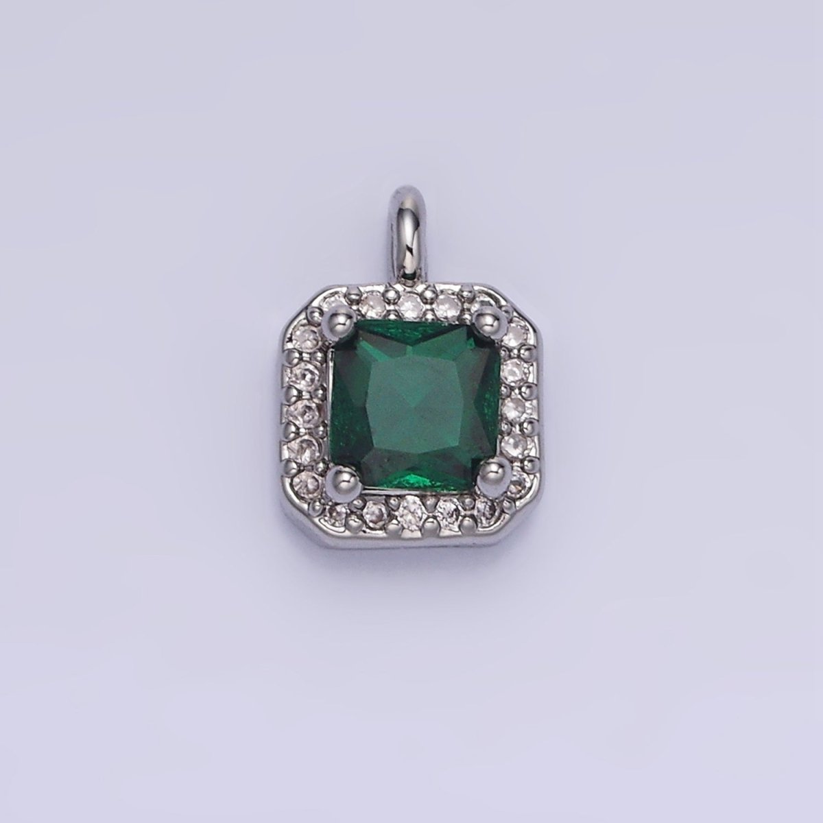 14K Gold Filled Birthstone CZ Micro Paved Square Edged Charm in Gold &amp; Silver | W684 - W695