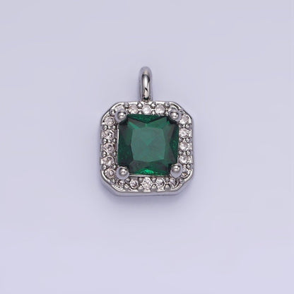 14K Gold Filled Birthstone CZ Micro Paved Square Edged Charm in Gold &amp; Silver | W684 - W695