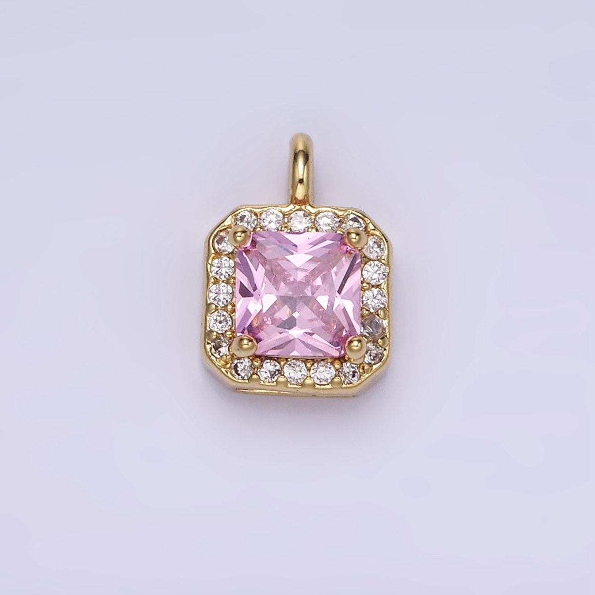 14K Gold Filled Birthstone CZ Micro Paved Square Edged Charm in Gold &amp; Silver | W684 - W695