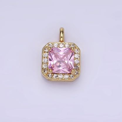 14K Gold Filled Birthstone CZ Micro Paved Square Edged Charm in Gold &amp; Silver | W684 - W695