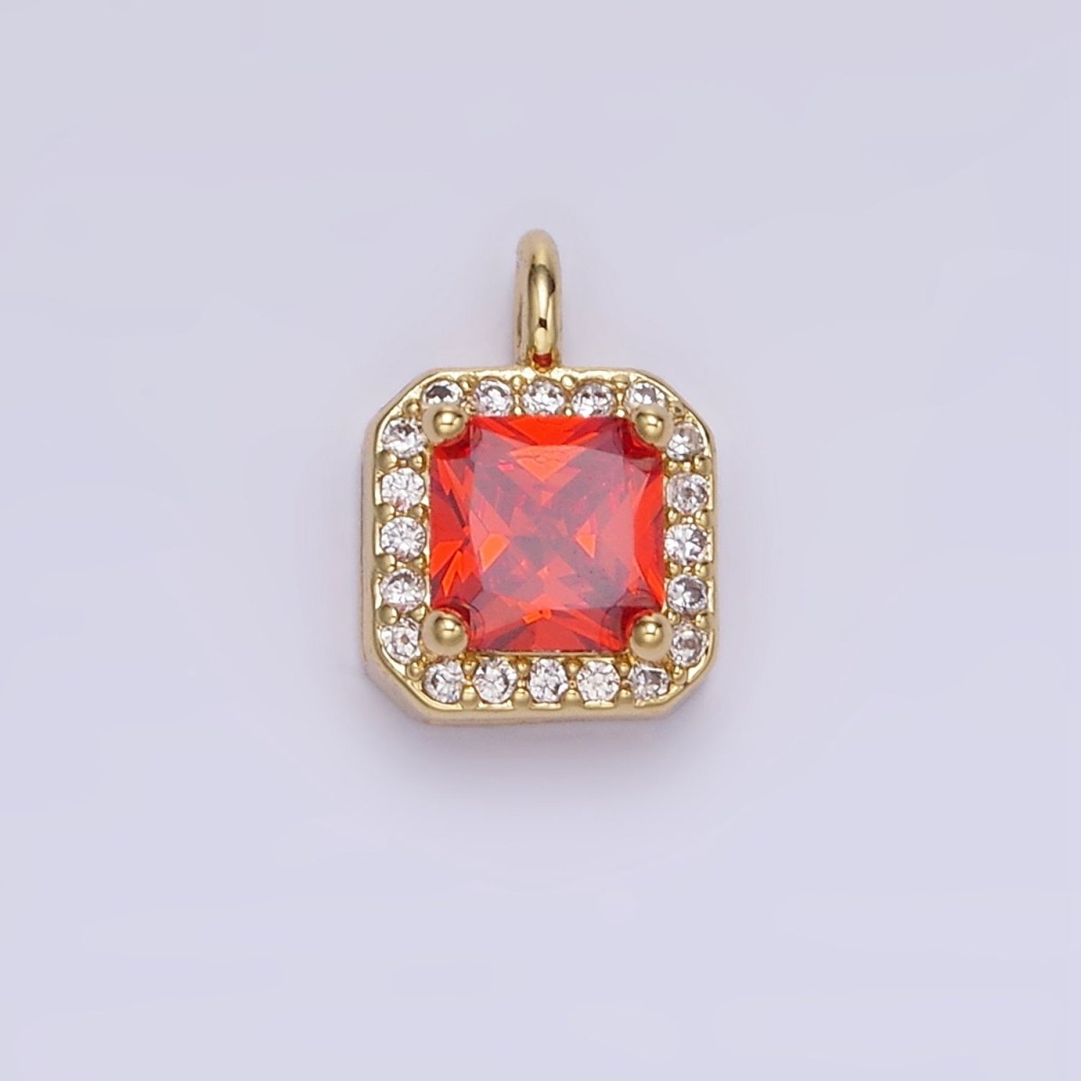 14K Gold Filled Birthstone CZ Micro Paved Square Edged Charm in Gold &amp; Silver | W684 - W695