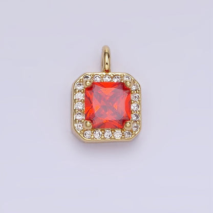 14K Gold Filled Birthstone CZ Micro Paved Square Edged Charm in Gold &amp; Silver | W684 - W695