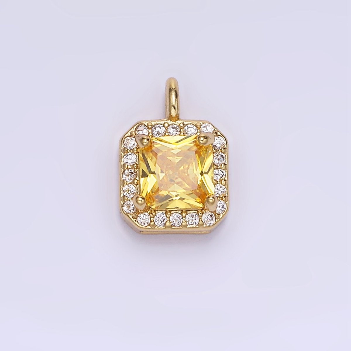 14K Gold Filled Birthstone CZ Micro Paved Square Edged Charm in Gold &amp; Silver | W684 - W695
