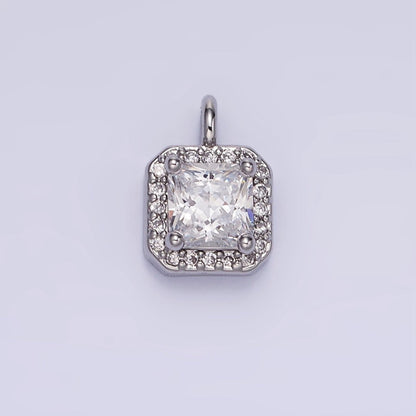 14K Gold Filled Birthstone CZ Micro Paved Square Edged Charm in Gold &amp; Silver | W684 - W695