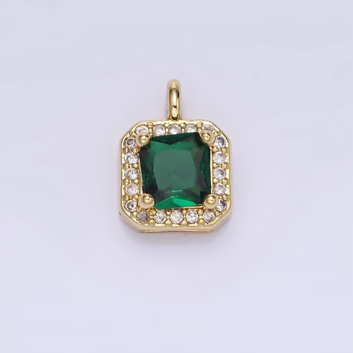 14K Gold Filled Birthstone CZ Micro Paved Square Edged Charm in Gold &amp; Silver | W684 - W695