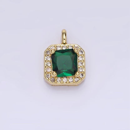 14K Gold Filled Birthstone CZ Micro Paved Square Edged Charm in Gold &amp; Silver | W684 - W695