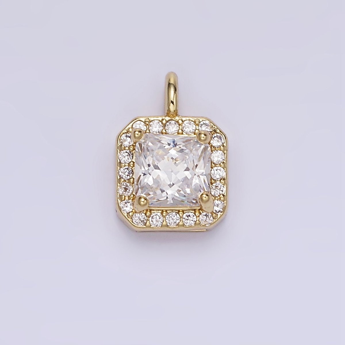 14K Gold Filled Birthstone CZ Micro Paved Square Edged Charm in Gold &amp; Silver | W684 - W695